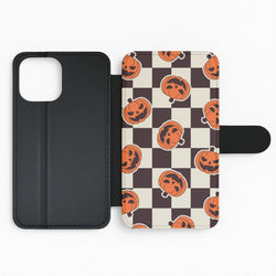 Pumpkin Stickers Checkered Pattern Flip Phone Case