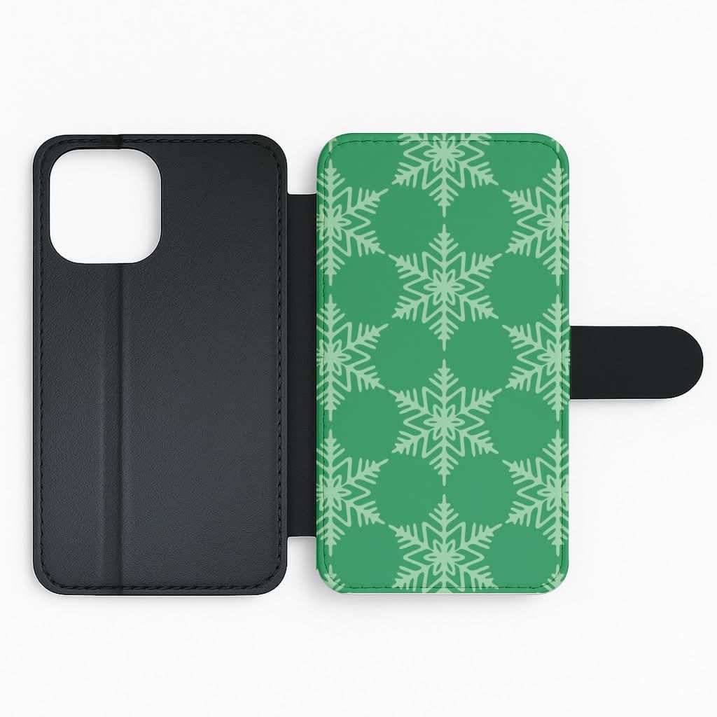 Green Giant Snowflakes Christmas Pattern Flip Phone Case