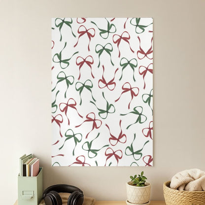 Red And Green Coquette Christmas Bows Pattern Poster