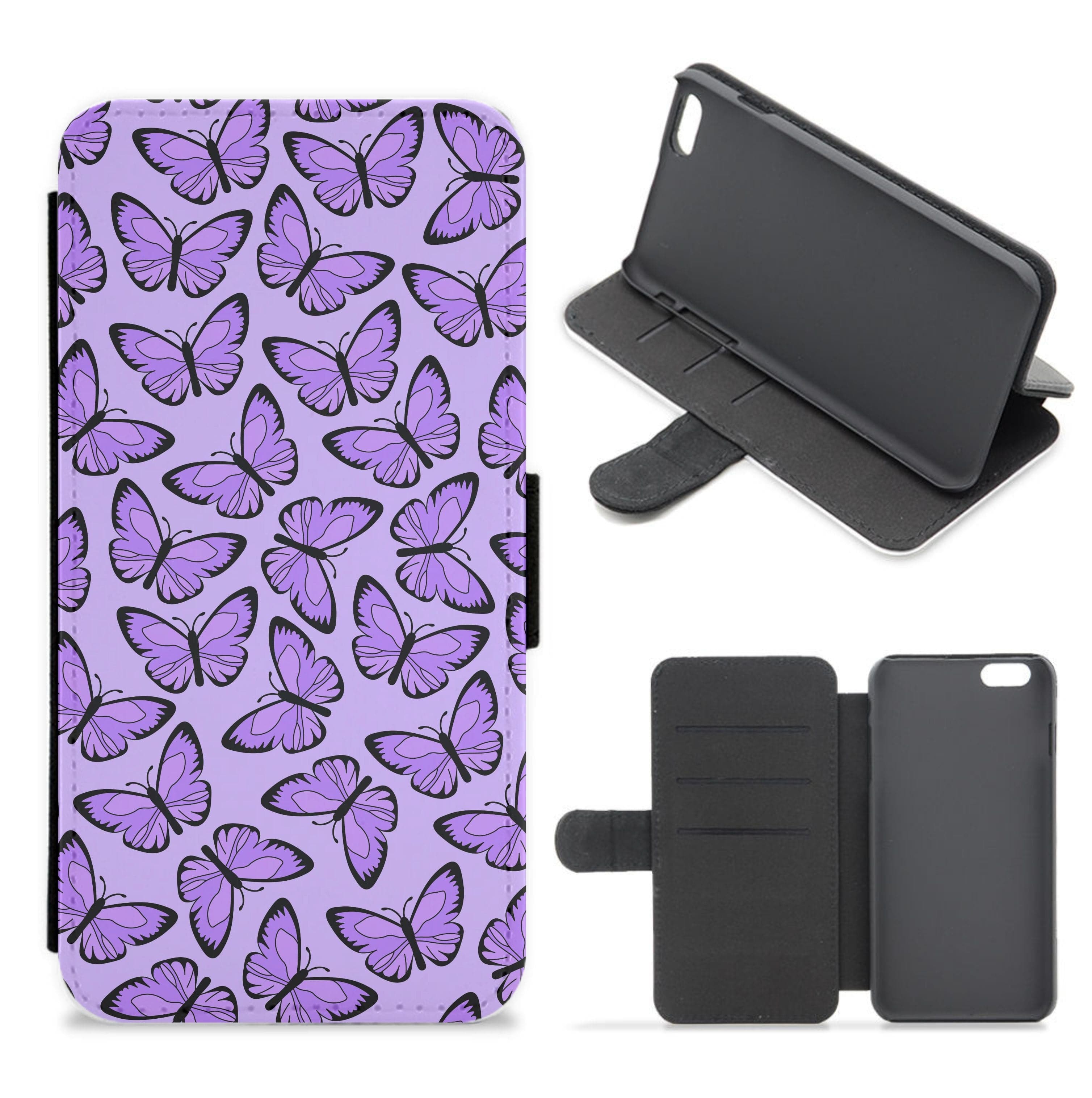 Purple Butterfly - Butterfly Patterns Flip / Wallet Phone Case