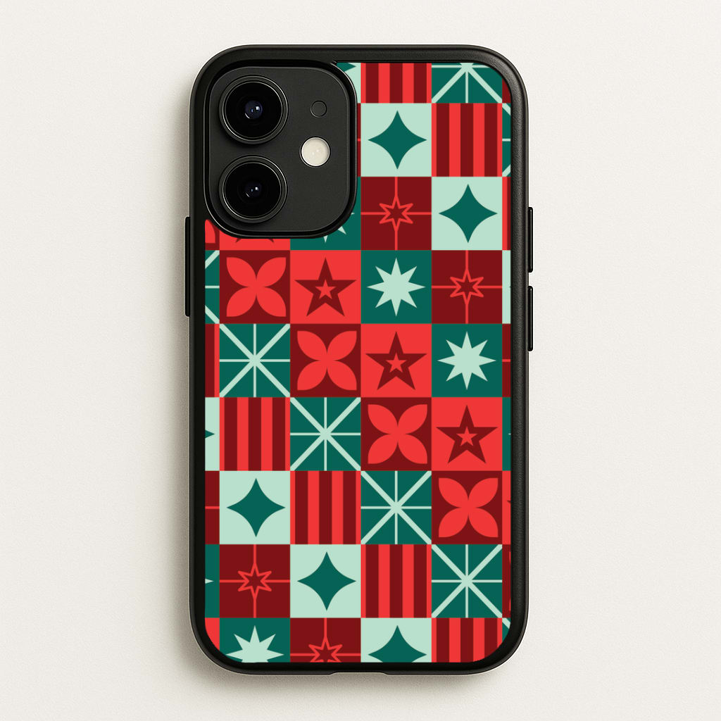 Geometric Square Christmas Pattern iPhone 12 / 12 Pro Case