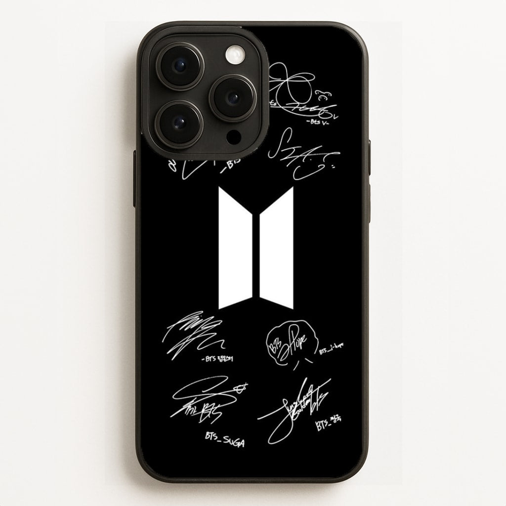 Black K-Pop Band Logo and Signatures Phone Case for iPhone, Samsung Galaxy and Google Pixel