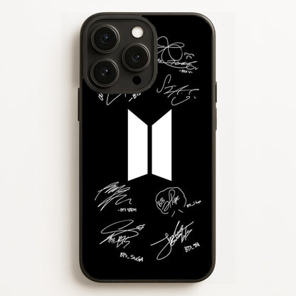 Black K-Pop Band Logo and Signatures Phone Case for iPhone, Samsung Galaxy and Google Pixel
