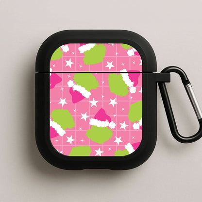 Pink Green Creature Xmas Pattern Black AirPods Case