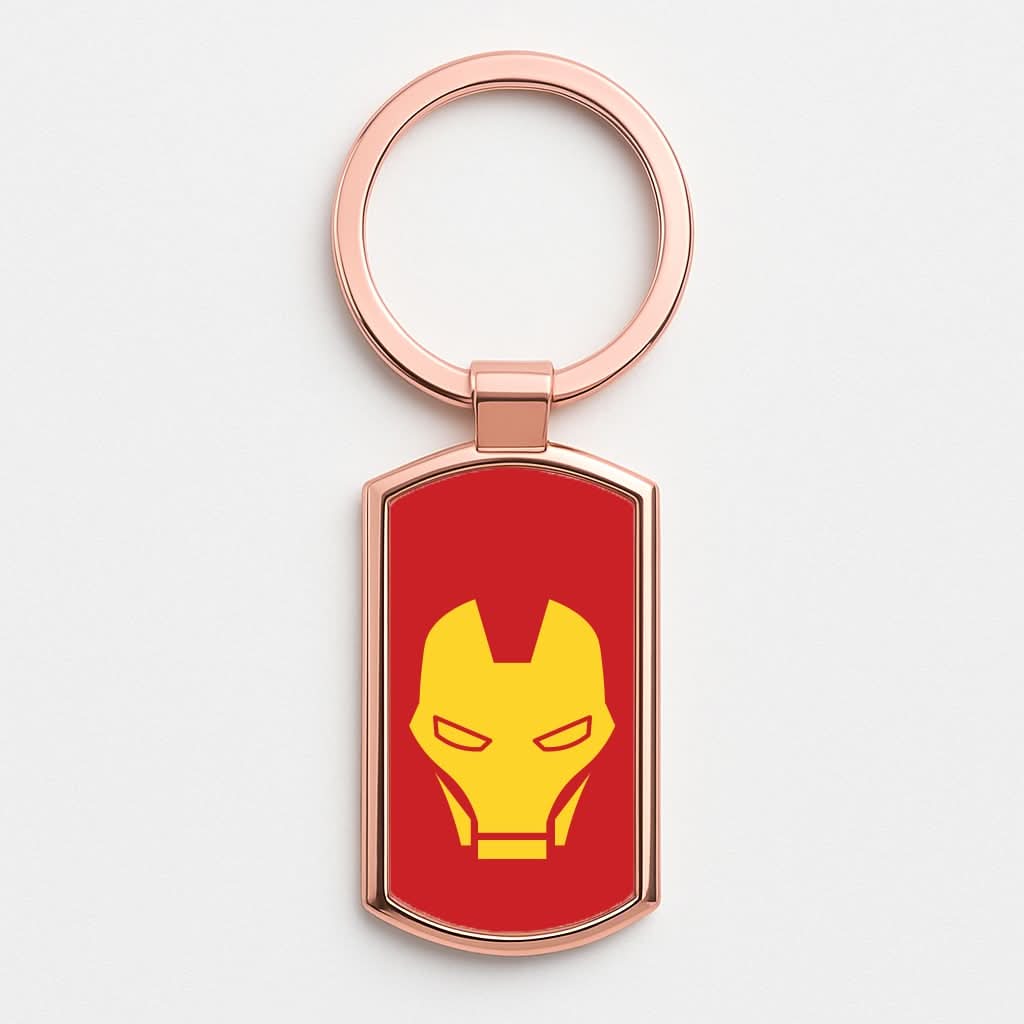 Red Robot Super Hero Face Rose Gold Keyring