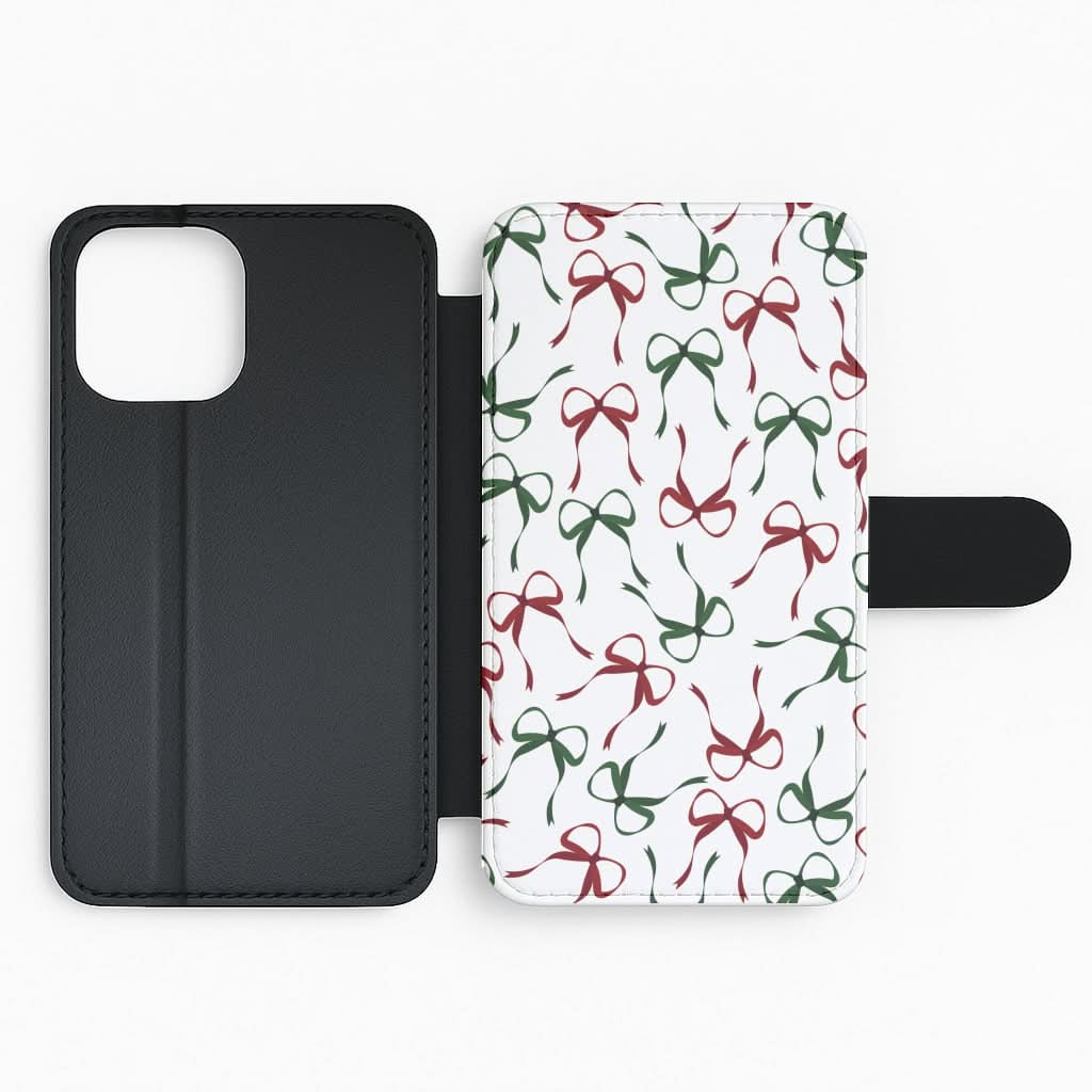 Red And Green Coquette Christmas Bows Pattern Flip Phone Case