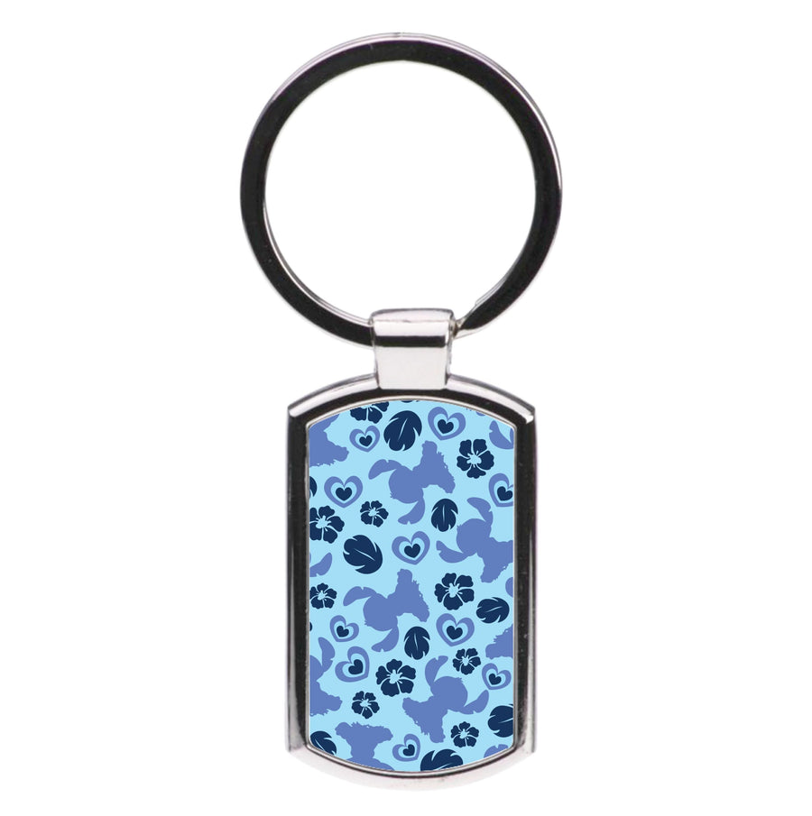 Blue Alien Silhouette Pattern Luxury Keyring