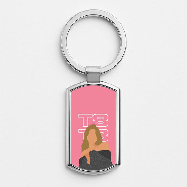 T8 Pink  Silver Metal Keyring