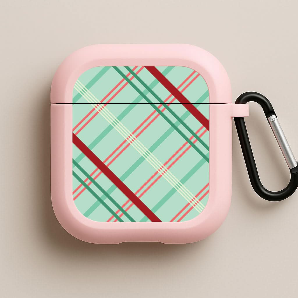 Pastel Tartan Christmas Pattern Pink AirPods Case