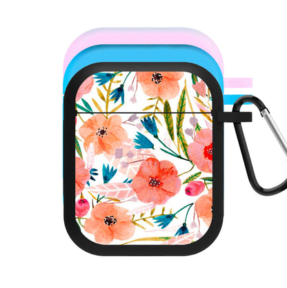 Peach Watercolour Floral Pattern AirPods Case