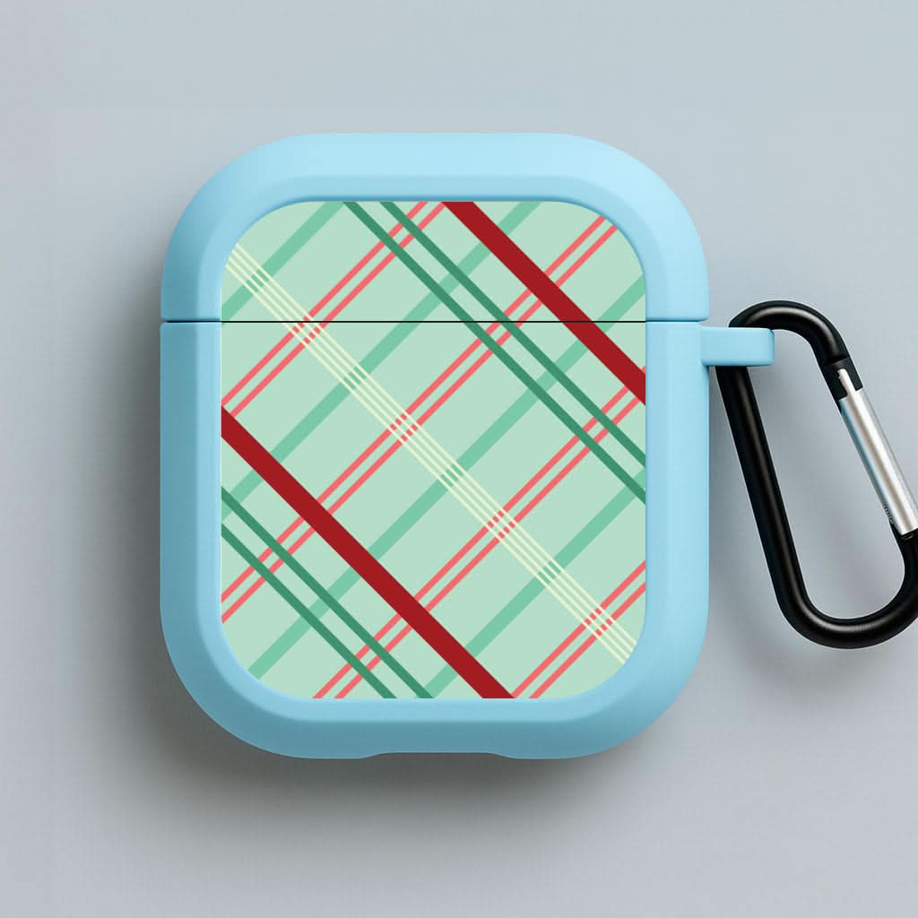 Pastel Tartan Christmas Pattern Blue AirPods Case