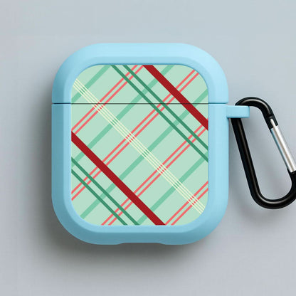 Pastel Tartan Christmas Pattern Blue AirPods Case