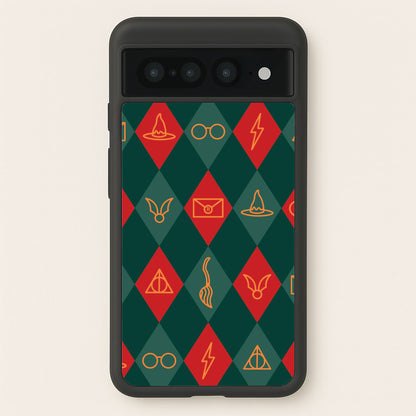 Christmas Wizard Icons Argyle Pattern Google Pixel 7 Pro Case