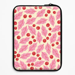 Pink Holly And Berries Pattern Laptop Sleeve
