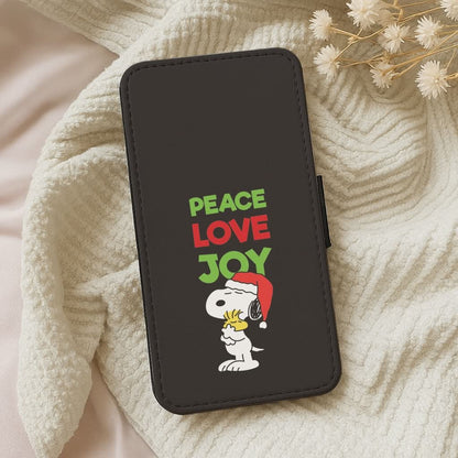 Peace, Love, Joy Christmas Cartoon Beagle Leather Phone Case