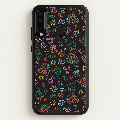 Neon Christmas Icons Pattern I Huawei P30 Lite Case