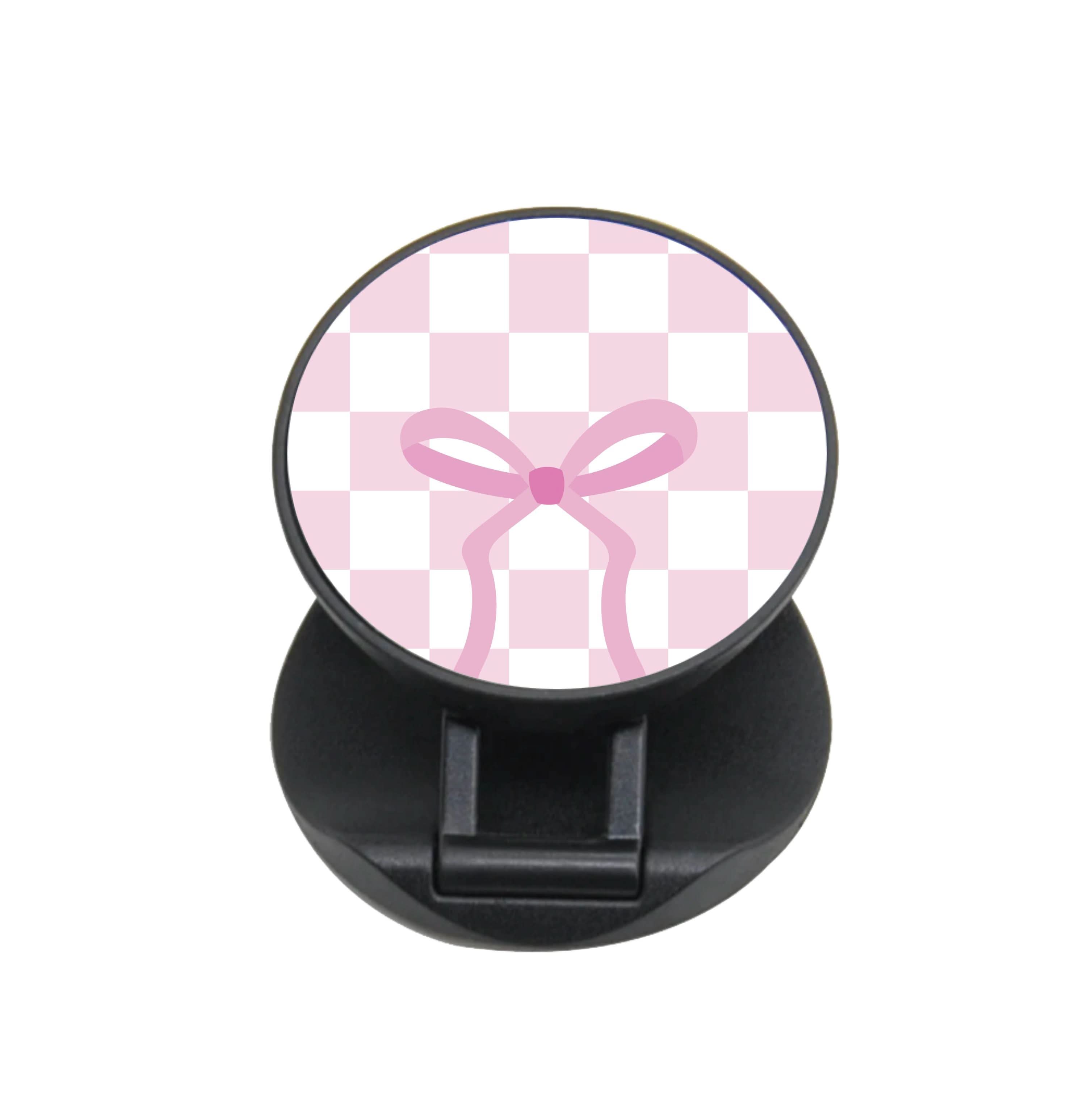 Checkered Coquette Bow Pink FunGrip
