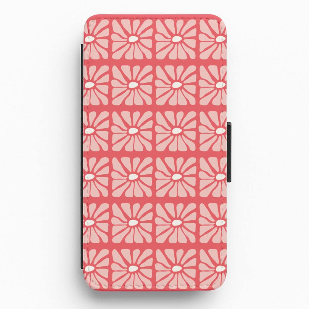 Square Abstract Flowers Pink Flip / Wallet Phone Case