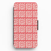 Square Abstract Flowers Pink Flip / Wallet Phone Case 1