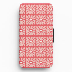 Square Abstract Flowers Pink Flip / Wallet Phone Case