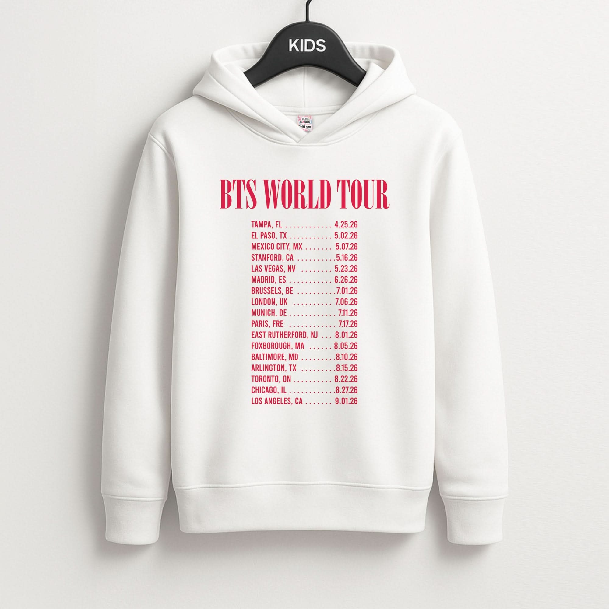 K-Pop Band World Tour List 2026 Kids Hoodie