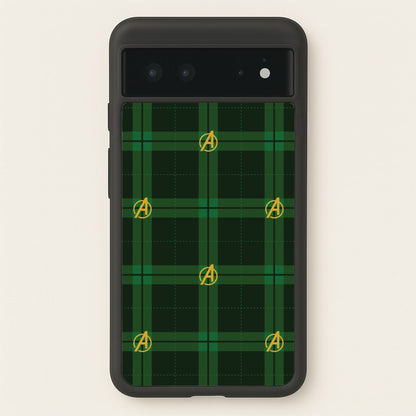 Superhero Team Green Tartan Pattern Google Pixel 6 Case
