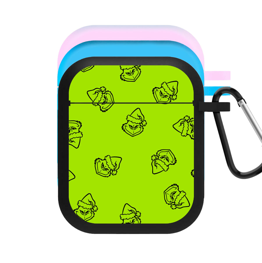 Silhouette Face Grinch Pattern - Christmas AirPods Case