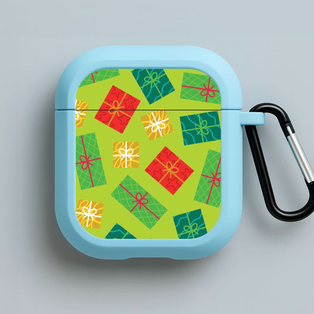Colourful Abstract Christmas Presents Pattern Blue AirPods Case