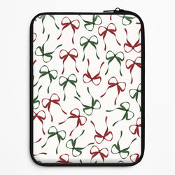 Red And Green Coquette Christmas Bows Pattern Universal Laptop Sleeve