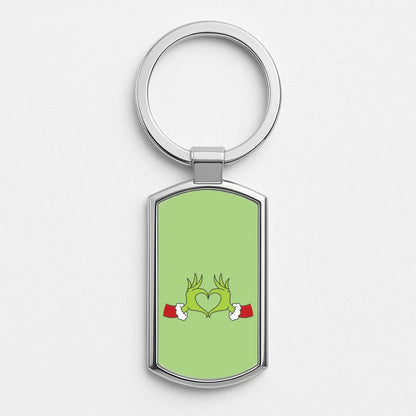 Christmas Green Heart Silver Metal Keyring