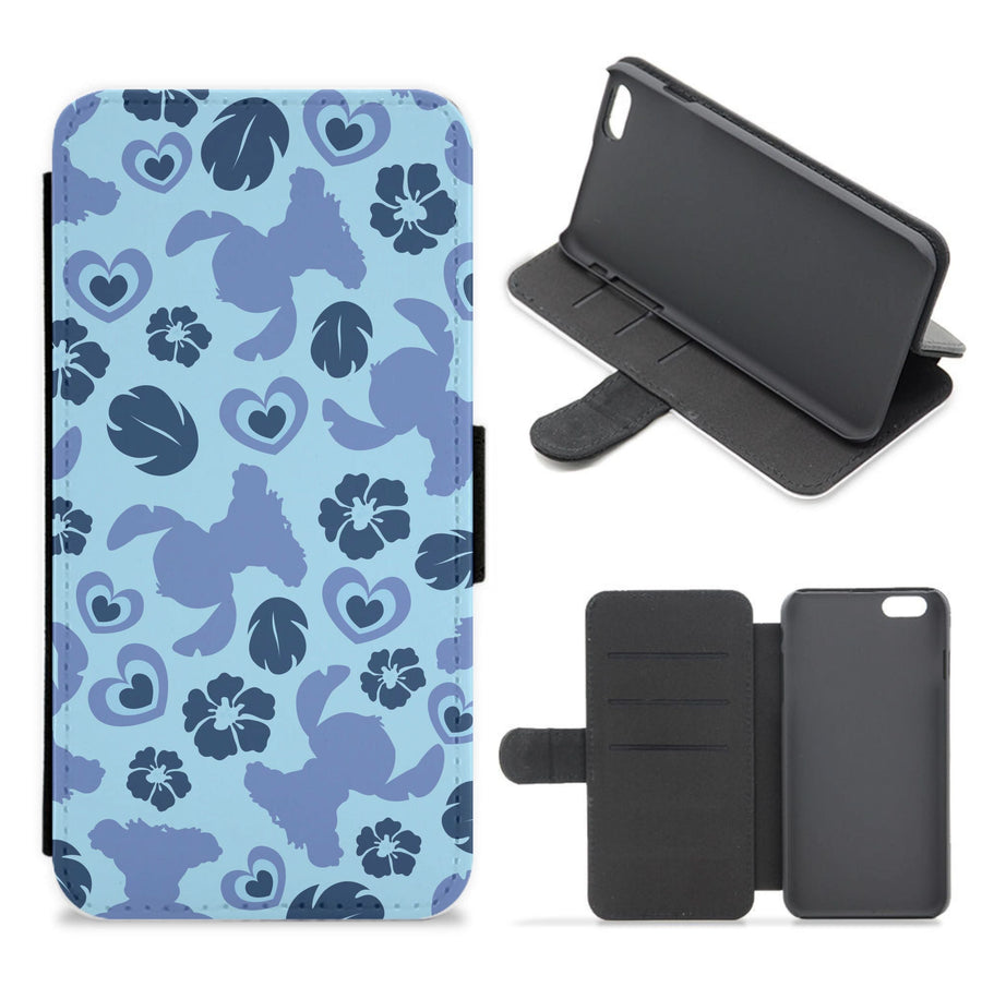 Blue Alien Silhouette Pattern Flip / Wallet Phone Case