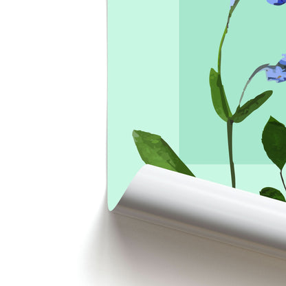 Abstract Blue Pressed Flower Poster