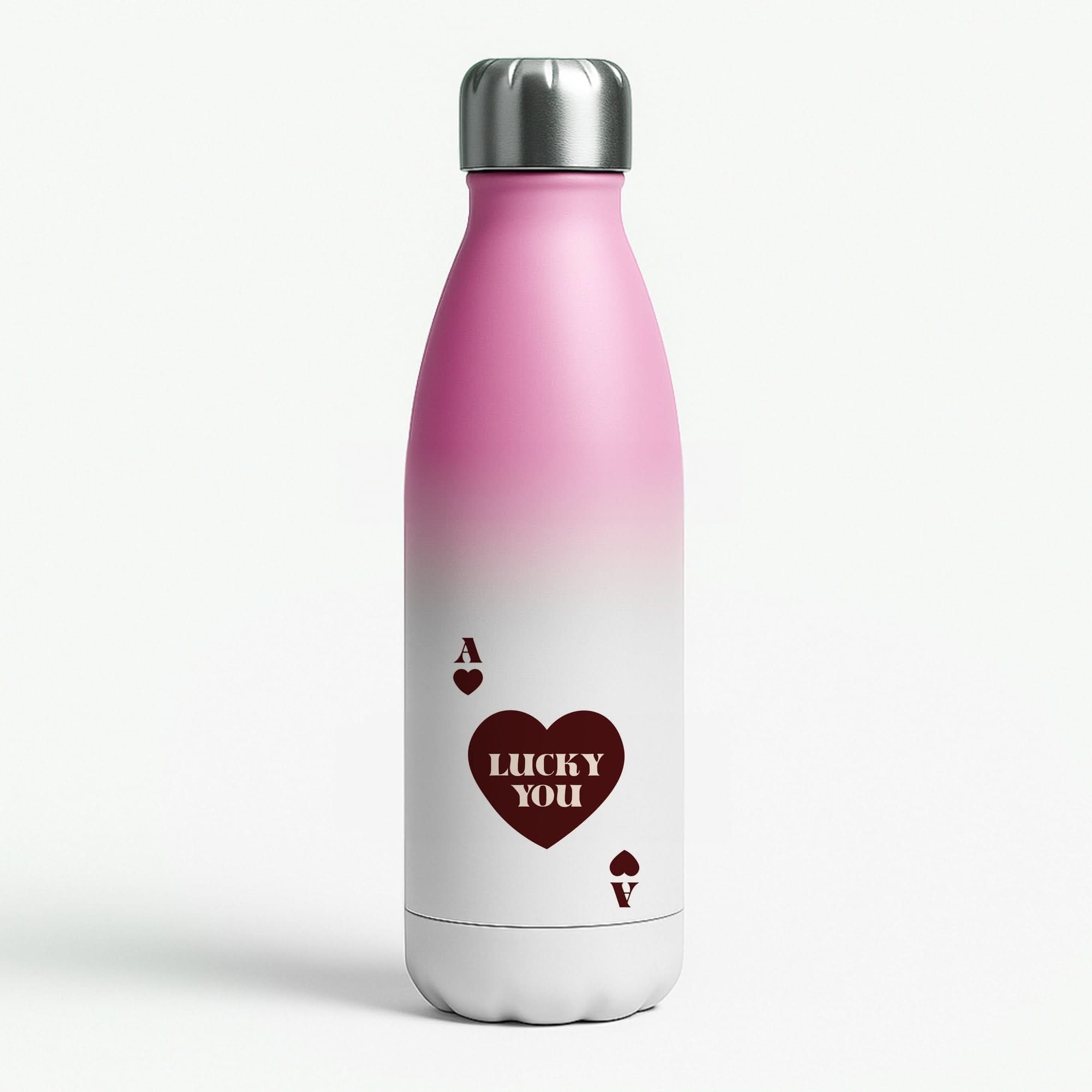 Ace Of Hearts Lucky You Pink Water Bottle