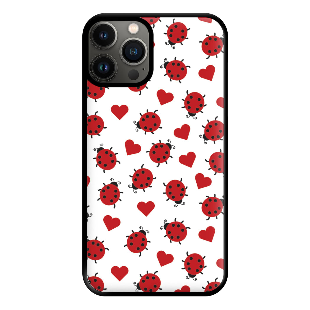 Ladybugs And Hearts Pattern iPhone 13 Pro Max Case
