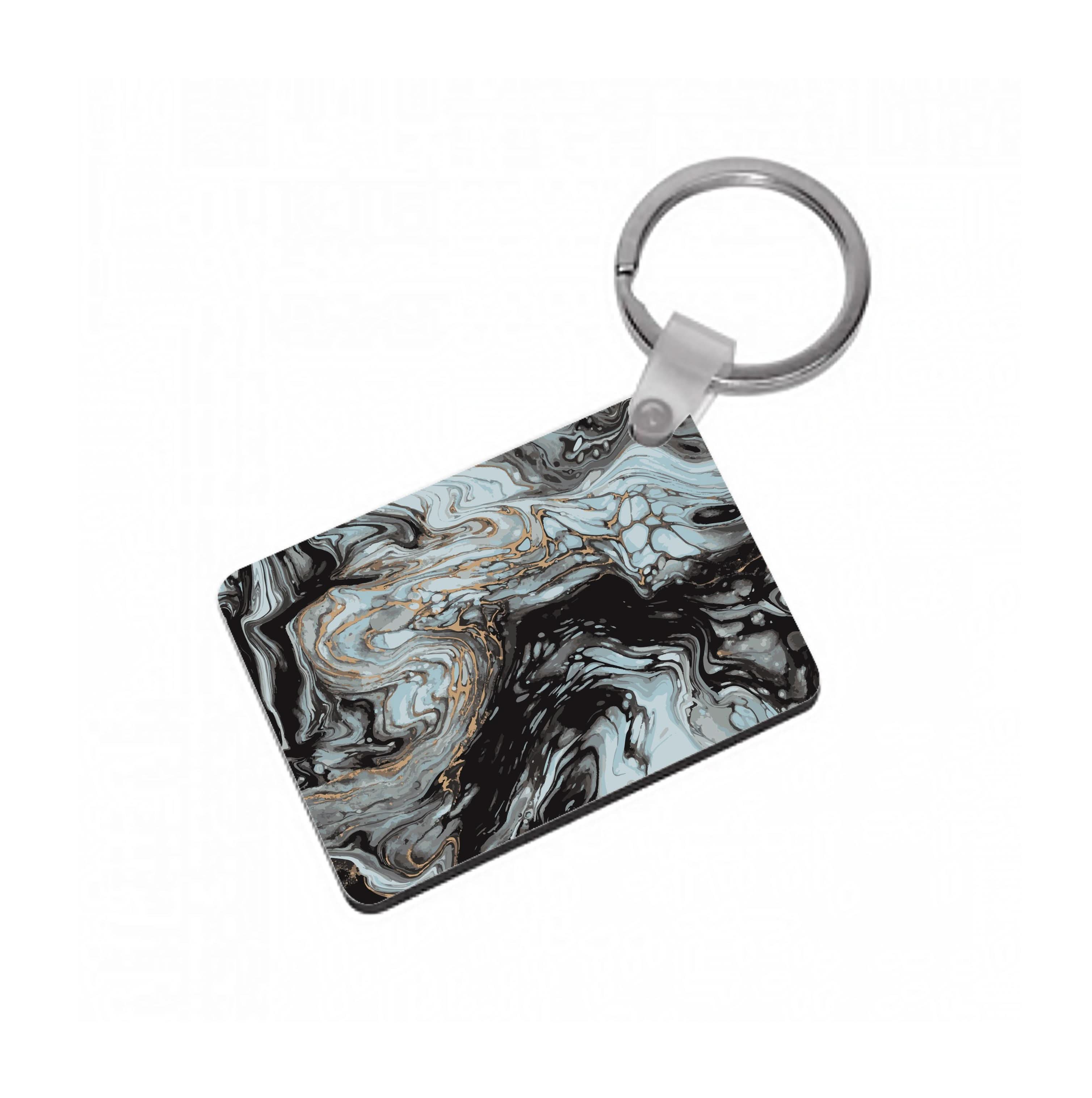 Black And Gold Cloudy Marble Keyring