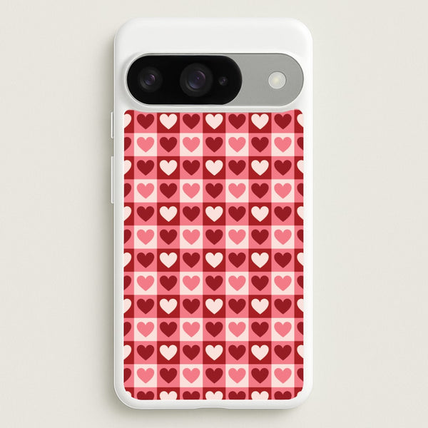 Pink Tartan Love Hearts Pattern Google Pixel 10 / 10 Pro Case
