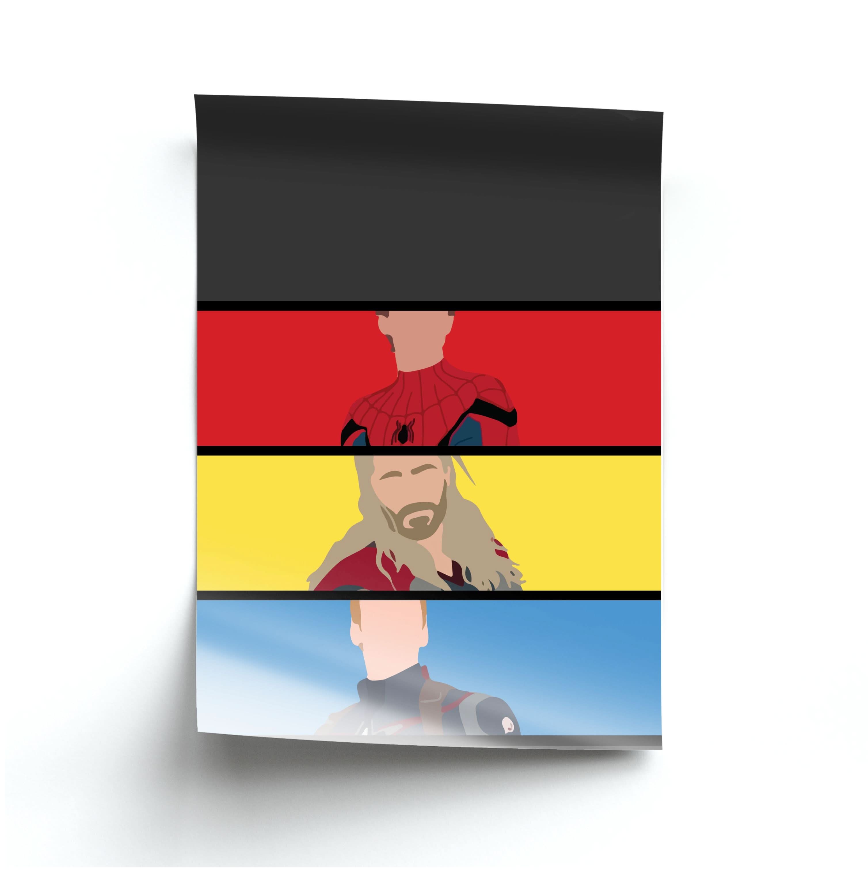 Superhero Team Red, Yellow And Blue Poster