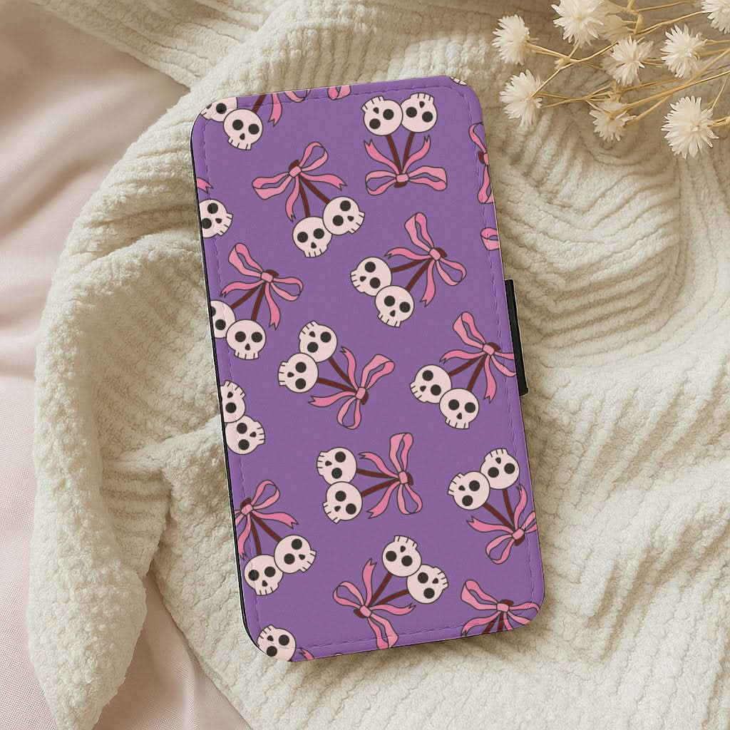 Cherry Skulls Pattern Leather Phone Case