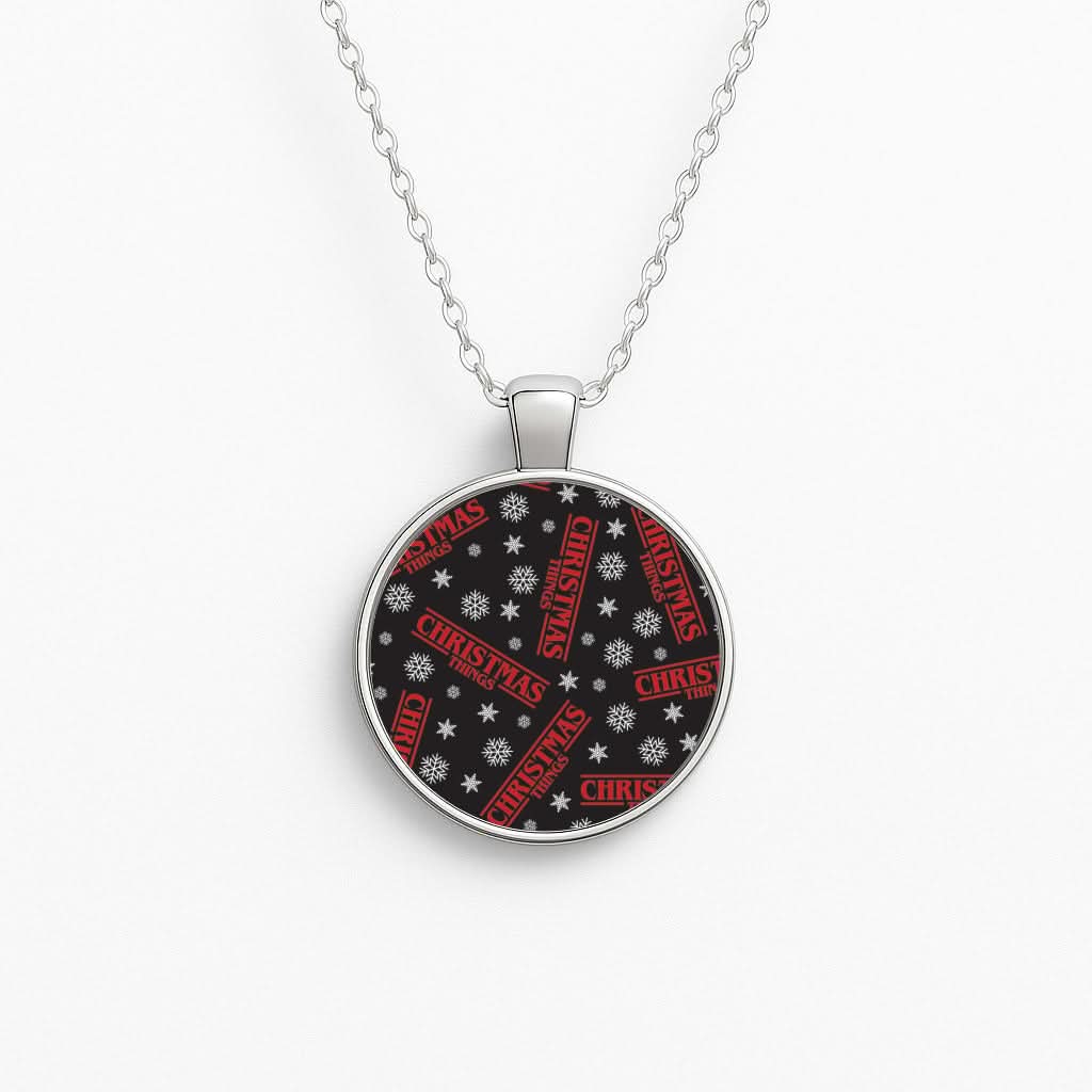 Christmas Things Snowflake Pattern Circle Necklace
