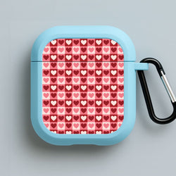 Pink Tartan Love Hearts Pattern Blue AirPods Case