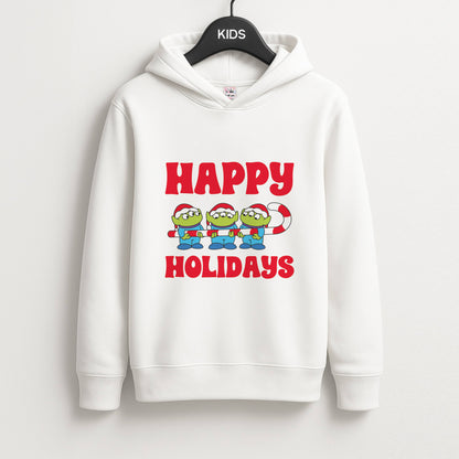 Happy Holidays Cute Green Aliens Kids Hoodie