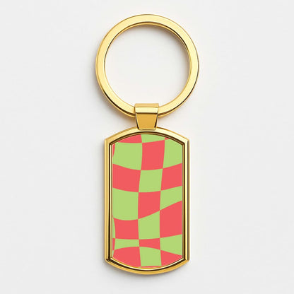 Abstract Red And Green Christmas Pattern Gold Keyring