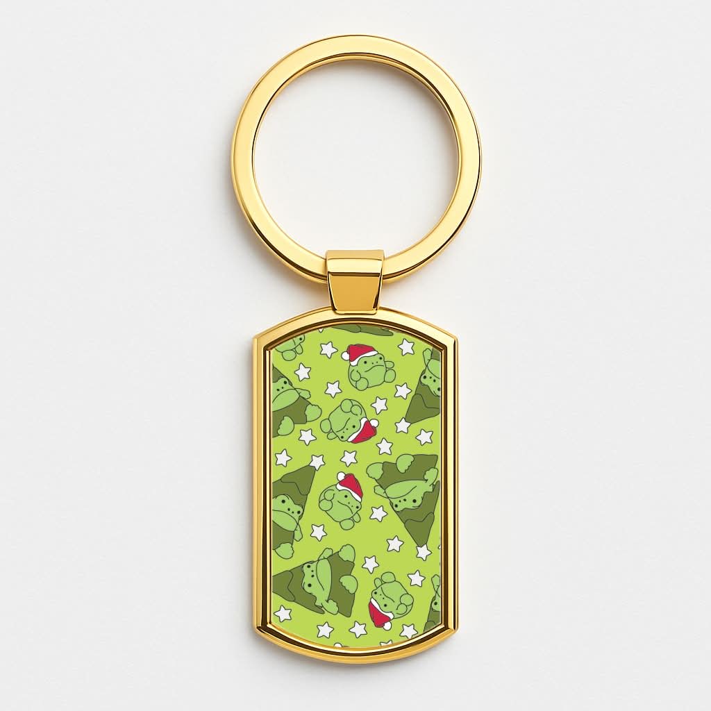Christmas Frogs And Stars Plush Pattern Gold Keyring