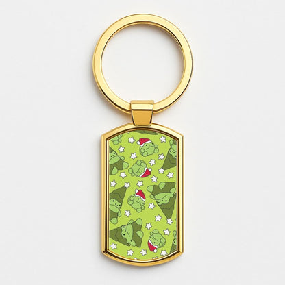Christmas Frogs And Stars Plush Pattern Gold Keyring
