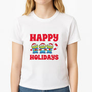 Happy Holidays Cute Green Aliens T-Shirt 3