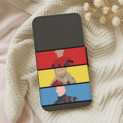 Superhero Team Red, Yellow And Blue Leather Phone Case