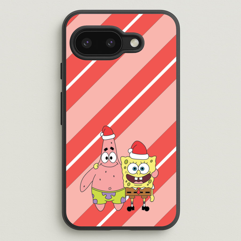 Cartoon Sponge And Starfish Christmas Hats Google Pixel 9a Case