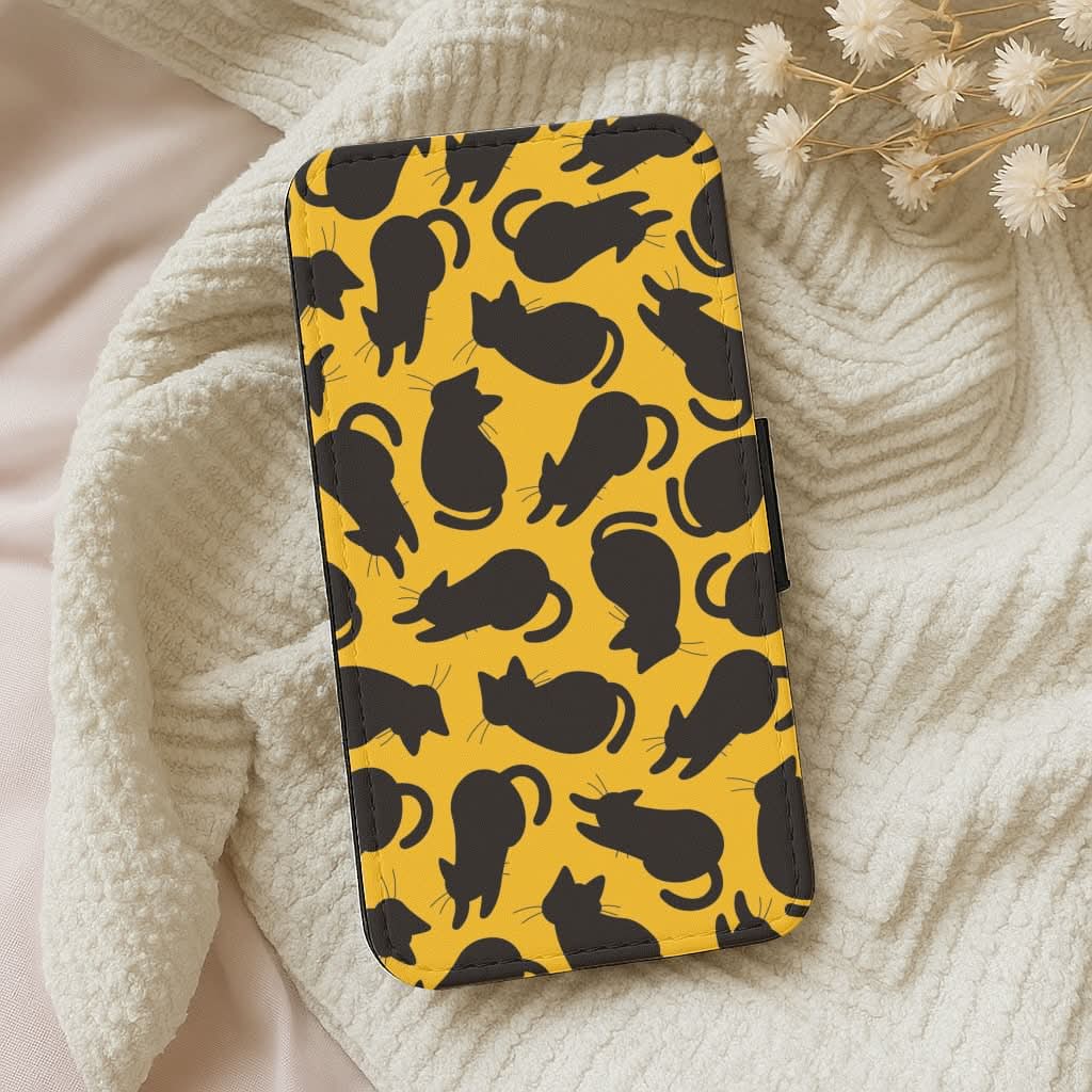 Black Cat Silhouettes Pattern Leather Phone Case