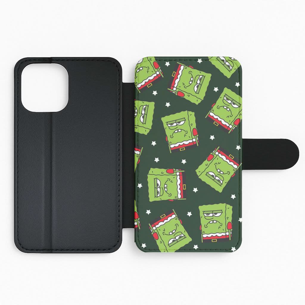 Grumpy Christmas Cartoon Sponge Pattern Flip Phone Case
