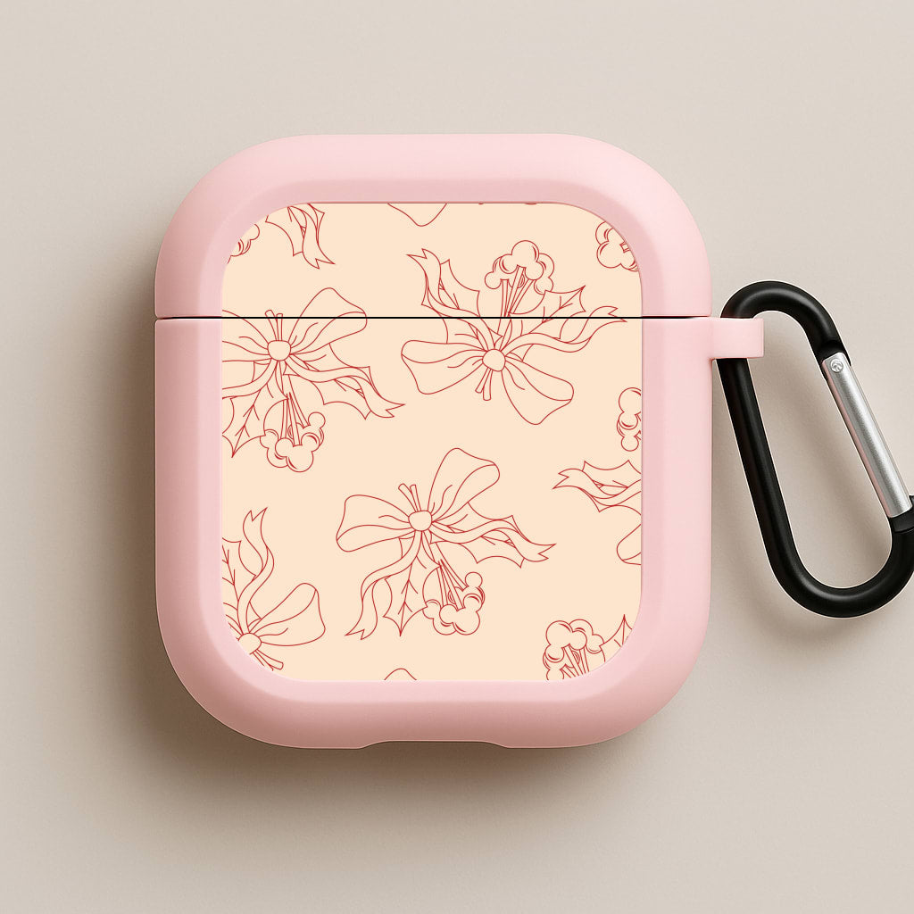 Cartoon Mouse Holly Pattern Pink AirPods Case